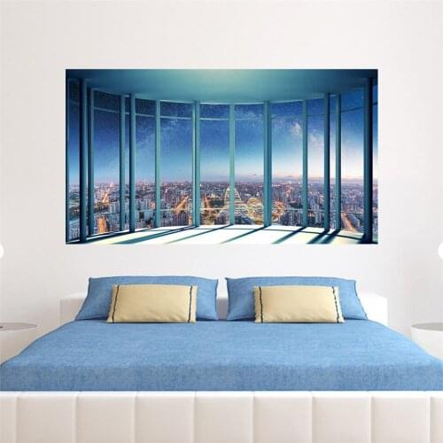 3D Vision Window Scenery Bedside Wallpaper Adhesive PVC Modern Building Wall Sticker For Bedroom Decoration Home Decor DIY Mural