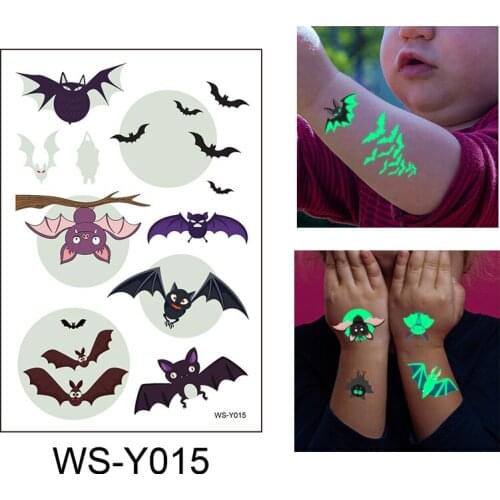 5pcs Halloween Tattoo Sticker Fluorescent Green Luminous Tattoo Sticker Waterproof breathable Face Tattoo Sticker not hurt skin