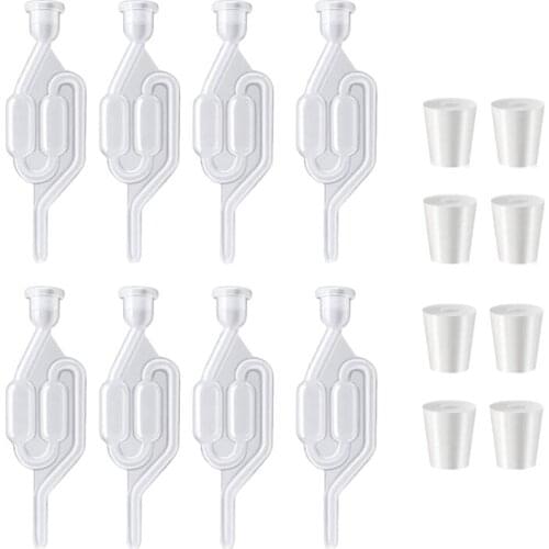 8x S-Shape Exhaust Seal Valve with Stopper Twin Airlock for Wine Making, Beer Brewing Glass Carboy Fermenter
