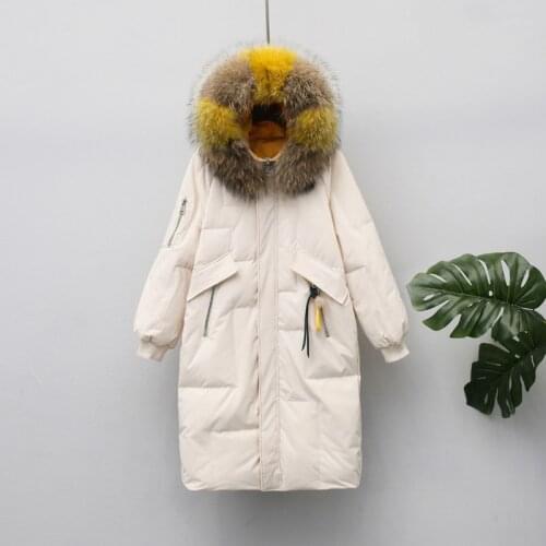 90% white duck jacket, women down jacket with raccoon fur collar, winter coat, womens warm Park, casacos ktl2060