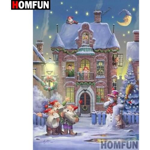 HOMFUN Diamond Painting "House christmas" Cross Stitch Custom Photo Diamond Embroidery Square Round Drill Home Decor A27792