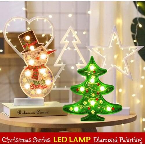 AZQSD Diamond Painting Christmas Series LED Lamp Handmade Gift For Kids Home Decoration Mosaic Snowman DIY