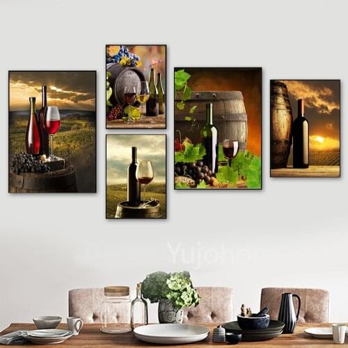 Glasses of Wine and Grapes Fruits Natural Landscape Kitchen Wall Art Posters For Living Room Modern Home Decor Canvas Paintings