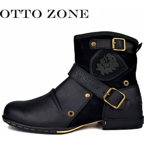 OTTO Designer Fashion Top Quality Handmade Genuine Cow Leather Rivet Boots Shoes Boots Leather Shoes Motorcycle Boots Winter