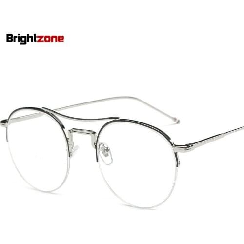 Brightzone Glasses 2017 New Retro Round Frame Mirror Academy Mens and Womens Glasses Semi-frame Simple Casual Frame