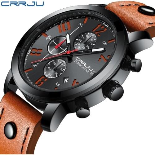 CRRJU Fashion Casual Business Leather Strap Classic Men Watch Men Sport Quartz Watch Men Date Display Clock Relogio Masculino