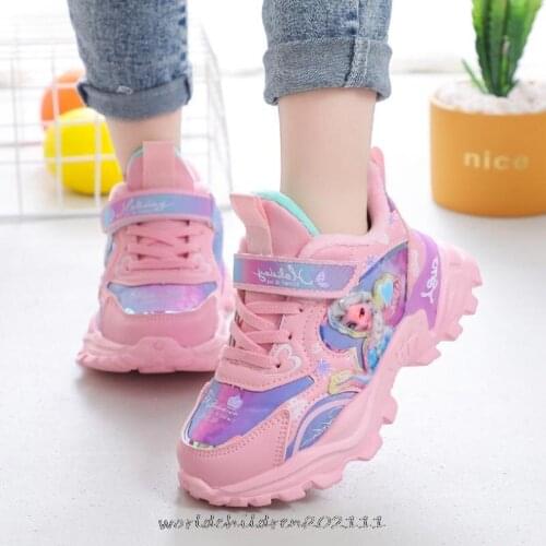 Disney Girls Princess Sneaker Winter Frozen Elsa Students Casual Shoes Girl Sports Shoes Children Kids Soft-Soled Non-Slip Shoes