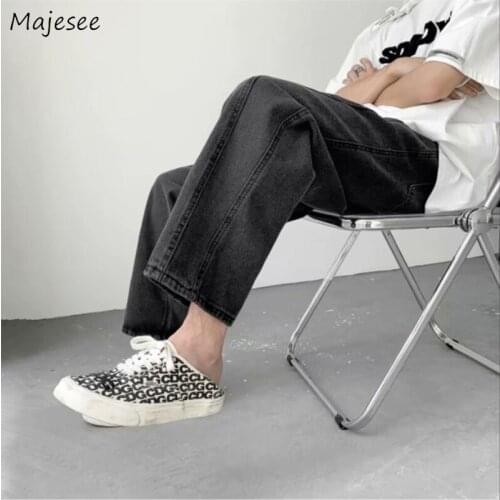 Jeans Men Zipper Fly Ankle-length Denim Trousers Harajuku Streetwear Retro All-match Oversize Baggy Jean Korean Fashion Male Ins