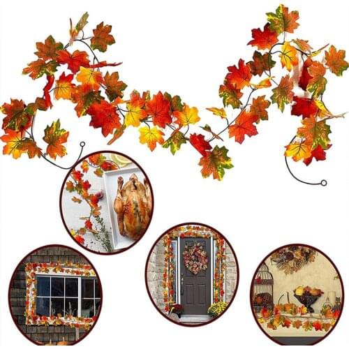 Newly 170cm Thanksgiving Artificial Autumn Fall Maple Leaves Garland String Hanging Plant For Halloween Party Decors