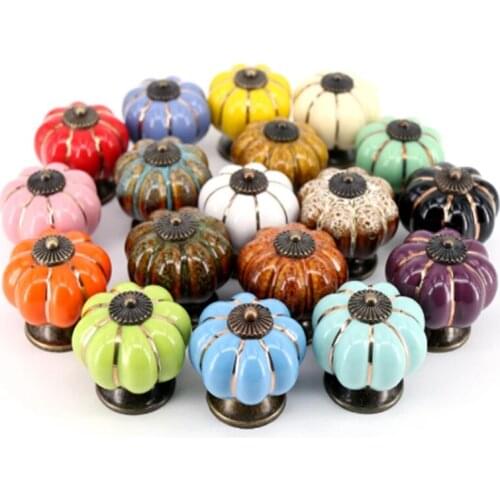 Pumpkin Ceramic Handles Desk Drawer Door Knob Colorful Drawer Dresser Handle Pull Cabinet Furniture Hardware Kitchen Accessories