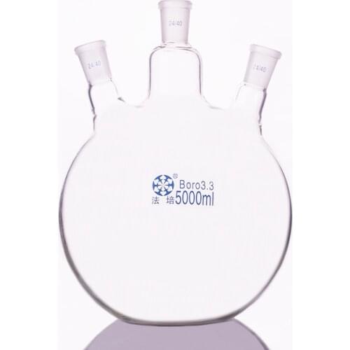 Three-necked flask oblique shape,with three necks standard grinding mouth 5000ml 24/40,Three-necked flat bottom flask