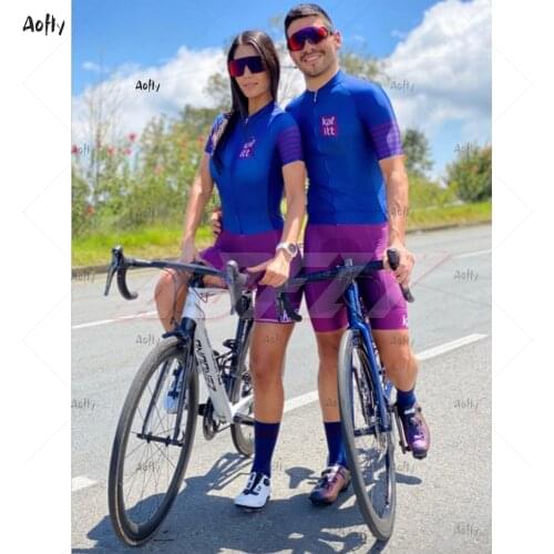 Kafitt Blue Purple Couples professional Clothes cycling Triathlon suit Bike Clothing Skinsuit sets Maillot Ropa Ciclismo summer