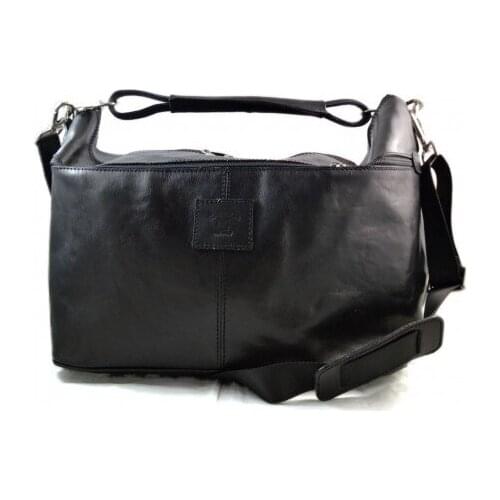 Mens ladies leather duffle bag black shoulder bag travel bag