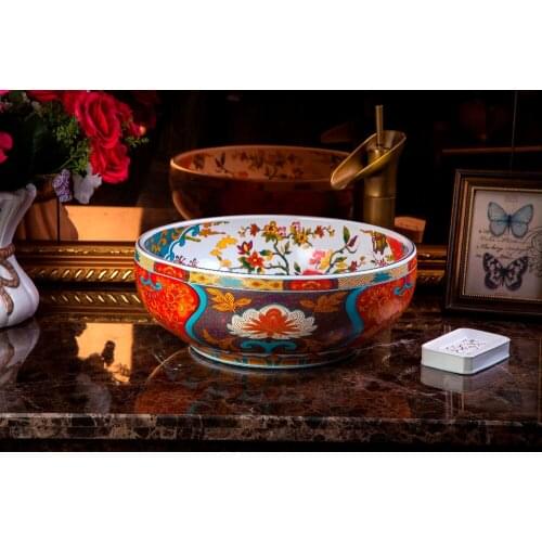 Round Jingdezhen Bathroom ceramic sink wash basin Counter Top Wash Basin Bathroom Sinks luxury sink