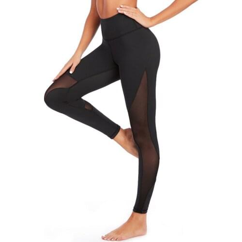 High Waist Leggings with Mesh Panel Tummy Control Yoga Pants Womens Lycra Workout Yoga Jeggings