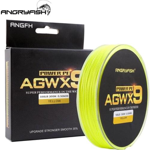 ANGRYFISH Diominate X9 PE Line 9 Strands Weaves Braided 300m/327yds Super Strong Fishing Line 15LB-100LB Yellow