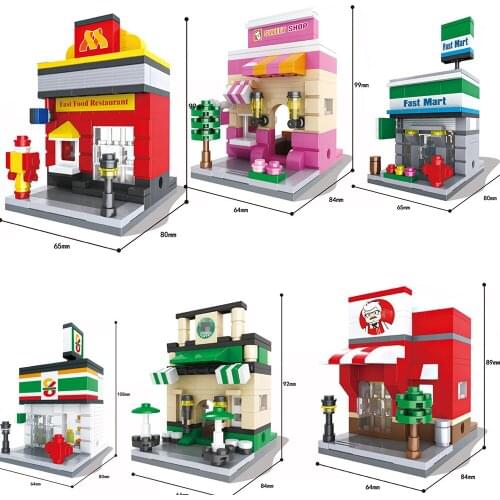 City shops Architecture Serie miniature Street View blocks Retail Store Restaurant Cafe model set building toys creativ for gift