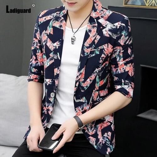 Ladiguard Plus Size Men Elegant Classic 3D Print Blazers Kpop Style 2021 Single Breasted Jackets Business man Blazer Outerwear