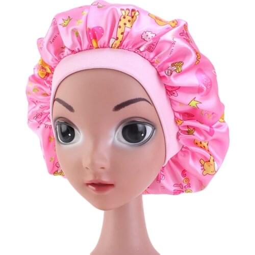 New Kids Satin Bonnet Cap print Turban Chemo Hat Girls Wide Elastic Band Night Sleep Beanies Chemo Cap