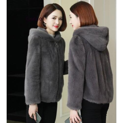 New Womens Winter Coat Female Mink Cashmere Warm Jacket Loose Plush Hooded Thick Coat Teddy Jacket Artificial Fur Overcoat