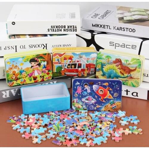 New 60 Pieces Wooden Puzzle For Children Cartoon Animal Wood Puzzles Educational Toys Kids Baby Christmas Gift With Iron Box