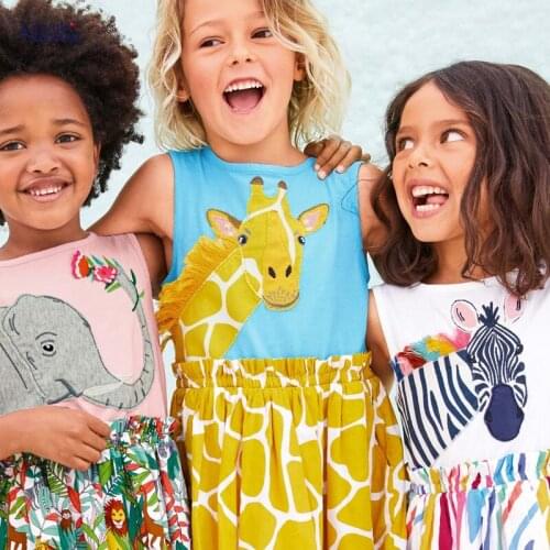 European And American Style Cartoon Dress For Baby Girl Giraffe Sleeveless Cotton Contrast Color Dresses