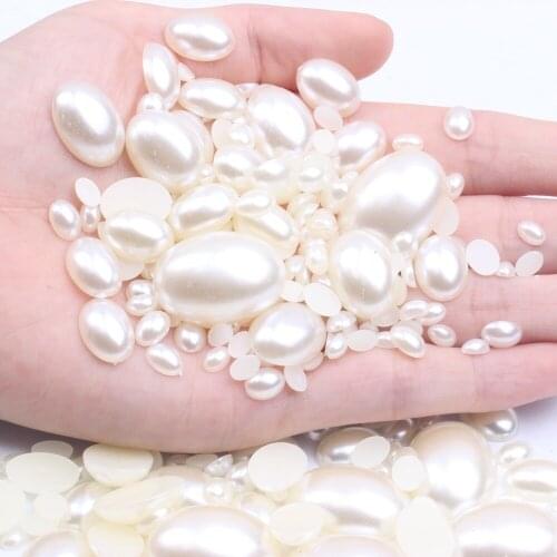 Half Round Pearls Oval Shape 3*6mm-18*25mm Ivory Color Imitation Pearls Flatback For Nail Cellphone Laptop Art Decoration