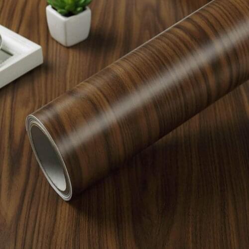 GLOW4U Self Adhesive Vinyl Dark Brown Wood Contact Paper Wallpaper for Kitchen Cabinets Shelves Table Door Furniture Sticker