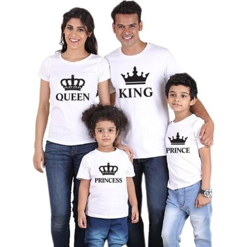Family matching clothes fashion Dad Mom Kids t shirt Princess Prince Queen King 01 print matching family outfits mother daughter