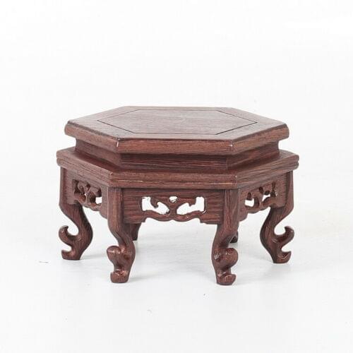 China solid wood base Hexagon Display stand for vase bottle stone Buddha