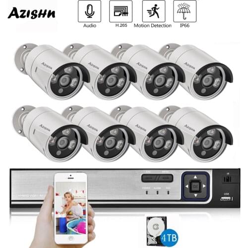 AZISHN 8Channels 3MP POE Video Security System H.265+ NVR With Audio Outdoor Waterproof IP Camera Built in Microphone CCTV Kit