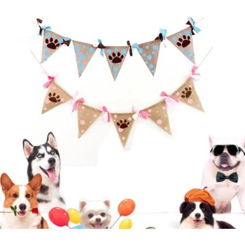 Dog Paw Dot Pennant Banner Bunting Garland Banner For Pet Party Decor Pet Birthday Flag Hanging Decoration SN794