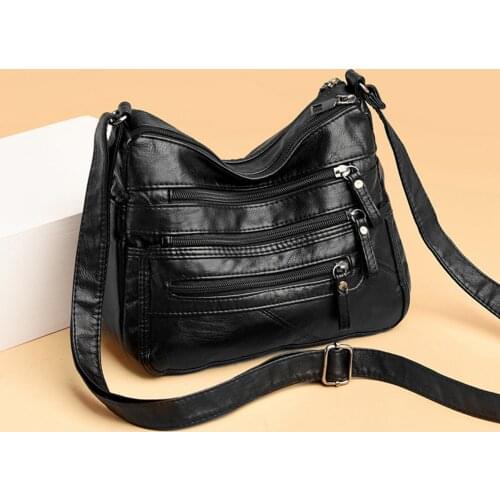 Casual Multi-zipper Shoulder Handbag Solid Leather Women Crossbody Tote Bag Large Capacity Multi-zipper Mother Top-handle