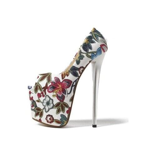 Stiletto Pumps Women Shoes Autumn Fish Mouth Platform Women Pumps High Heels 19CM Shoes Peep Toe Shallow Flowers OL Female Shoes