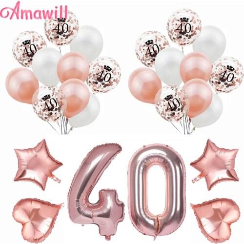 Amawill Cheers 40 Years Old Party Supplies Rose Gold Star Heart Shaped Foil Balloons 40th Birthday Party Decoration Adult 75D