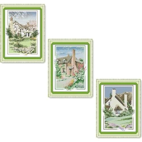 Everlasting Love Country Cabins Chinese Cross Stitch Kits Ecological Cotton 11CT Stamped DIY Christmas Decorations For Home Gift
