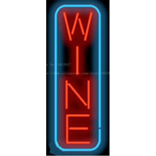 Wine Vertical NEON SIGN REAL GLASS BEER BAR PUB LIGHT SIGNS store display Bulbs drink Wine food Lights 17*14"