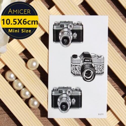 Waterproof Temporary Tattoo sticker on body camera black tattoo Water Transfer fake tattoo flash tattoo for girl