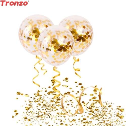 Tronzo Confetti Balloons Wedding Birthday Party Decoration Kids 12inch 5pcs Latex Gold Confetti Balloons Baby Shower Supplies