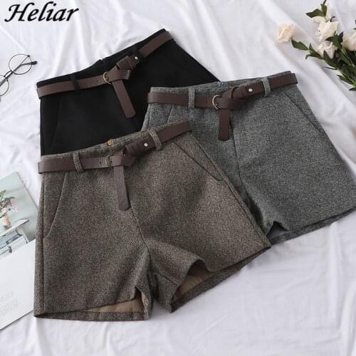 HELIAR 2019 Fashion Winter Spring Women Straight Shorts Outerwear Office Sashes Casual Short Wide Leg Woman Warm Shorts