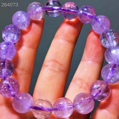 Natural Purple Kunzite Cat Eye Bracelet Women Stretch 10.8mm Crystal Round Bead Bracelet AAAAA