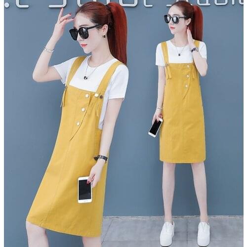 Dress Sets Women Plus Size Korean Fashion Solid Short Sleeve and Strap Dresses 2 Piece Set Womens Outfits Vestidos 2021 Y587