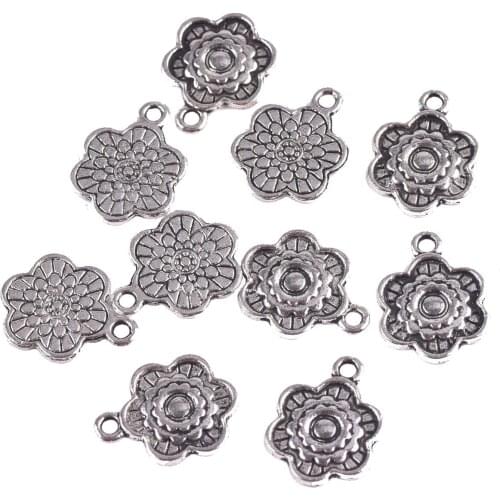 10pcs Flower Shape 18x14mm Tibetan Silver Color Loose Metal Pendants Beads Wholesale lot for Jewelry Making DIY Crafts Findings