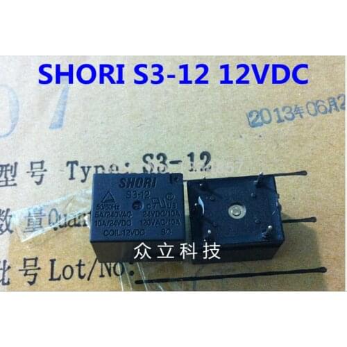 100%Original New SHORI S3-12 S3H-12-1C 10A 5PINS 12VDC Power Relay original New