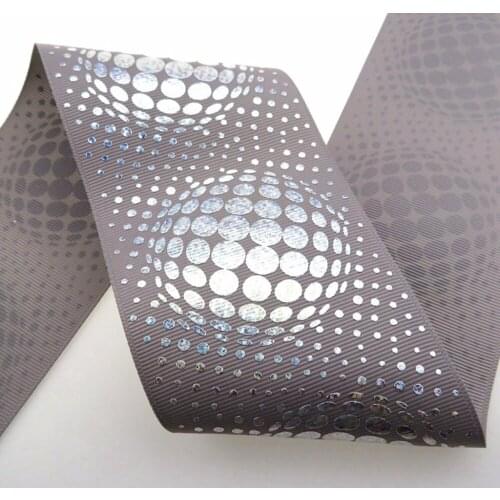 100Y/lot 75mm 3" hologram foil globular dots printed polyester grosgrain ribbon welcome custom