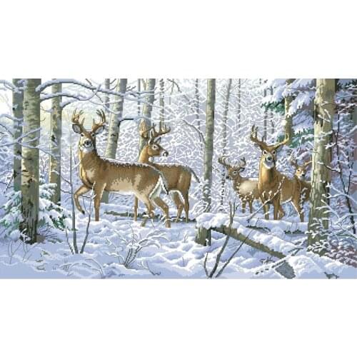 14/22/25ct Beautiful Counted Cross Stitch Kit Woodland Winter Deer Animal in Snow Mountain dim 35130