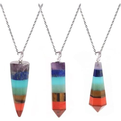 7 Chakra Stone Yoga Necklace Women Men Raw Quartz Natural Dowsing Pendulum Chain Necklaces Reiki Beads Pendants Jewelry Making