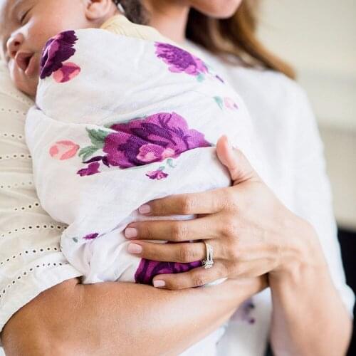 70% bamboo fiber 30% cotton muslin baby blanket Pretty flowers swaddle warp for newborn blankets bedding bath towel