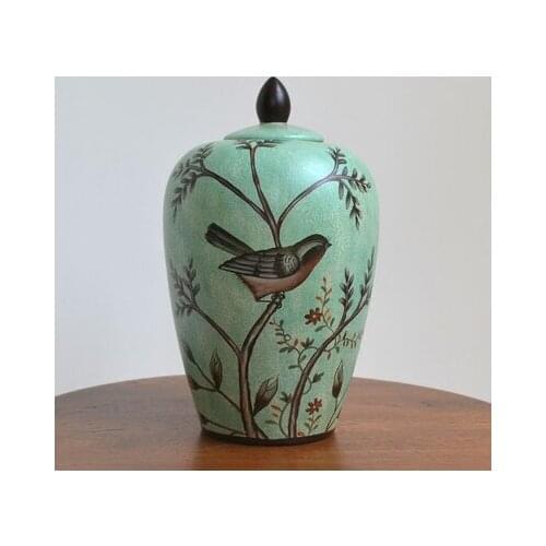 American Country Ceramic temple jar pot Ornaments Flower And Bird European Style Home Furnishings Ceramic Ornament porcelain jar