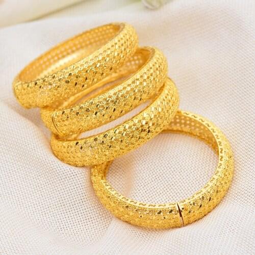 Annayoyo Trendy Can open 4Pcs Middle East Arab Dubai Gold Color Bangles Bracelet for Women African Bracelet Jewelry Gifts